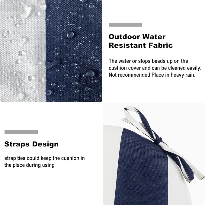 DYTXIII Set of 2 Outdoor Chair Cushions with Ties,Water Repellent Patio Chair Pads 17"x 16" for Outdoor Furniture,Round Corner Seat Cushions for Garden Yard Kitchen Cabana Navy