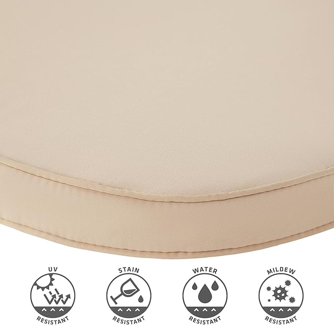 Set of 2 Outdoor 18 inch Round Patio Dining Chair Pads – Comfortable Fiber-Filled Seat Cushions with Ties, Reversible Polyester Fabric - Stone
