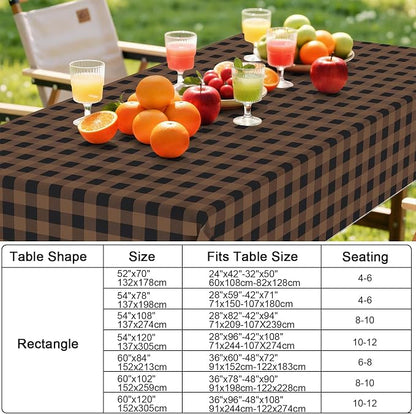 Smiry Picnic Table Cloth, Vinyl Tablecloths with Flannel Backing, 52"x70" | Waterproof Rectangle Table Cloth, Wipeable Buffalo Plaid Table Cover for Indoor and Outdoor (Black & Brown)