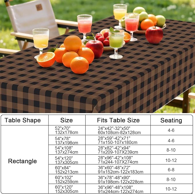 Smiry Picnic Table Cloth, Vinyl Tablecloths with Flannel Backing, 60"x84" | Waterproof Rectangle Table Cloth, Wipeable Buffalo Plaid Table Cover for Indoor and Outdoor (Black & Brown)