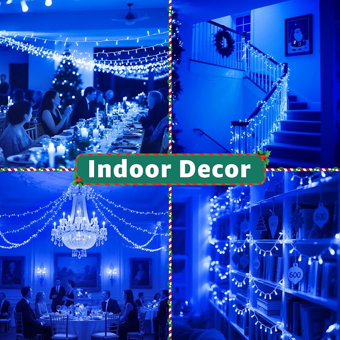196FT 600 LED Christmas Lights Outdoor Waterproof, Timer & Memory Function, 8 Modes Blue String Lights Plug in Twinkle Lights for Xmas Tree Holiday Garden Indoor Party Decor