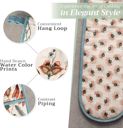 Maison d' Hermine Double Oven Mitts 100% Cotton Double Oven Glove (7"x35") | Heat Resistant BBQ Cooking Gloves with Loop Baking Kitchen Home Hotel Farmhouse Thanksgiving Christmas - Dalida