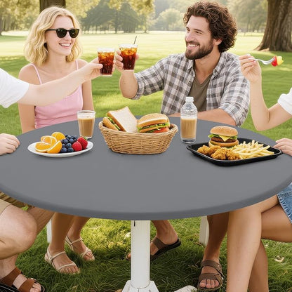 Smiry Round Spandex Tablecloth, Elastic Fitted Washable Tablecloths for 31"-35" Tables, Waterpoof Stretch Picnic Table Cover for Dining, Indoor and Outdoor, Grey
