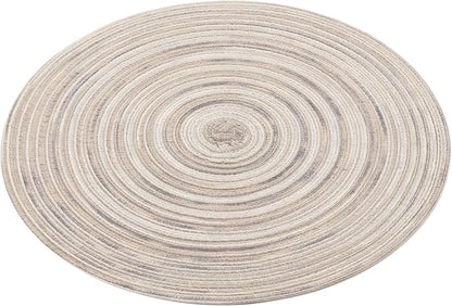 SHACOS Round Braided Placemats 15 inch Set of 4 Variegated Washable Kitchen Table Placemats for Home Wedding Party (Rainbow Gray, 4)