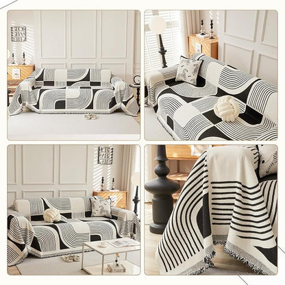 WEYOND Boho Couch Cover, Chenille Sofa Covers Washable, 91" x 134", Black | Couch Covers for 3 Cushion Couch Sofa Pet Friendly, Bohemian Sofa Slipcovers for Sectional Sofa, Loveseat, 2 3 4 Seater
