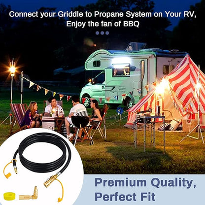 Upgraded 12FT RV Quick Connect Propane Hose for RV to Grill, Low Pressure Quick Connect Propane Hose with Elbow Adapter for 17" and 22" Blackstone Griddles/Grills