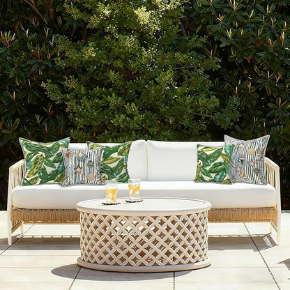 LVTXIII Outdoor Throw Pillows 18x18 Patio Waterproof Square Pillows with Piping Fade Resistant Accent Pillow for Spring Summer Garden Decoration, Set of 2, Lush Leaf Jungle