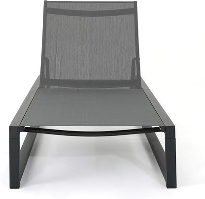 Christopher Knight Home Modesta Outdoor Aluminum Framed Chaise Lounges with Mesh Body, 2-Pcs Set, Black Finish / Grey Mesh