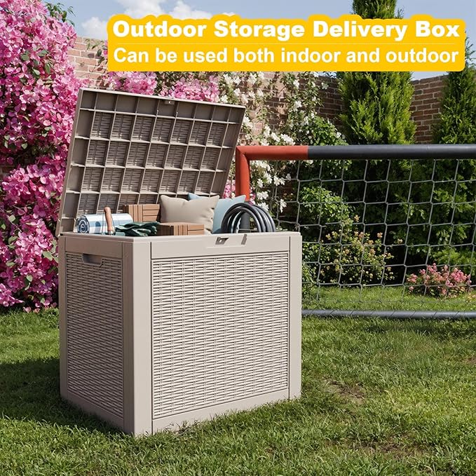 35 Gallon Resin Deck Box Outdoor Storage Box for Patio Furniture,Outdoor Cushions,Garden Tools and Pool Supplies,Waterproof,Lockable(Grey,35Gallon)