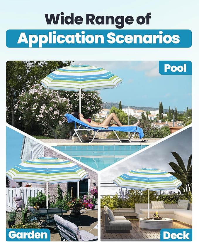 OutdoorMaster 7.2ft Beach Umbrellas for Sand with Sandbag & Anchor | 7.2ft Adjustable Umbrella for Beach, Wind Resistant, Portable UPF50+ Sunshade with Carry Bag for Patio