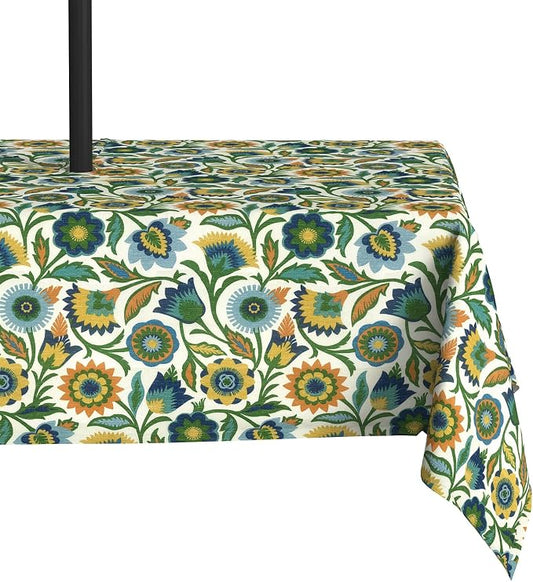 LVTXIII Rectangle Outdoor Tablecloth with Umbrella Hole and Zipper, Water-Repellent 60 x 84 Inch Patio Table Cover for Picnic, Garden, Backyard Dining, Fiesta Floral