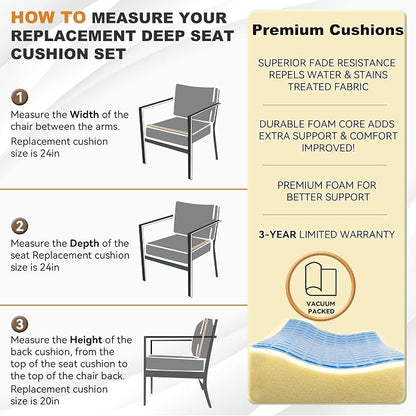 Deep Seat Patio Cushions Set 24 x 24 Inch,Olefin Fabric Outdoor Seat Cushion,Patio Furniture Cushions with Removable Cover,Rain-Proof and Fade Resistant Deep Seat Bottom & Back Cushion,1set