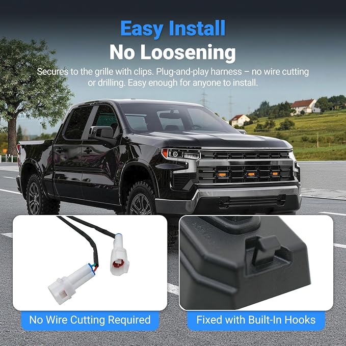 3Pcs LED Front Grille Lights Compatible with 2022-2026 Chevy Silverado 1500 LT Front Bumper Lamp Decorative Grille Lights with Fuse Wire Replacement for 2022-2026 Chevy Silverado Accessories