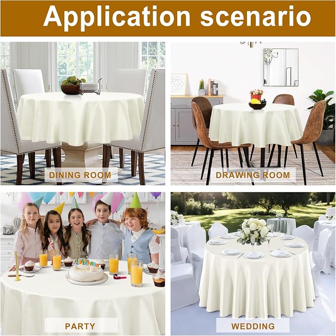 DWCN Round Tablecloth 120 Inch - Waterproof & Stain Resistant Spillproof Washable Polyester Fabric for Dining Room Kitchen, Dining, Party, Weddings and Restaurants, Ivory