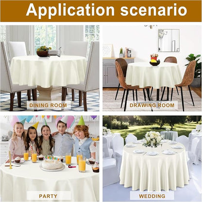 DWCN Round Tablecloth 70 Inch - Waterproof & Stain Resistant Spillproof Washable Polyester Fabric for Dining Room Kitchen, Dining, Party, Weddings and Restaurants, Ivory