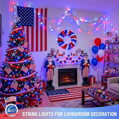 JMEXSUSS 1000 LED 328ft Red White and Blue Lights Plug in, Patriotic Lights Outdoor Waterproof for 4th of July Decorations Yard Patio Memorial Day