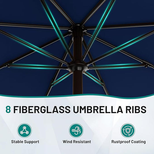 AreShark 10 FT Outdoor Patio Umbrella, Patio Table Umbrella with Push Button Tilt and Crank, Outdoor Patio Umbrellas with 8 Fiberglass Ribs, Patio Umbrellas for Market, Garden, Pool (Navy)