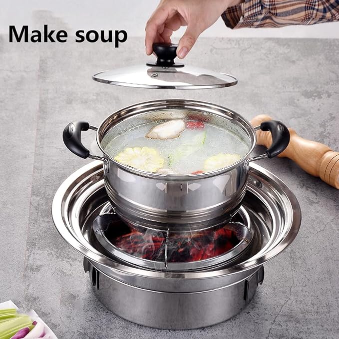 Multifunctional Charcoal Barbecue Grill, Portable Non-Stick Korean BBQ Grill, Tabletop Smoker Furnace Stove for Frying and Baking Outdoor Garden/L
