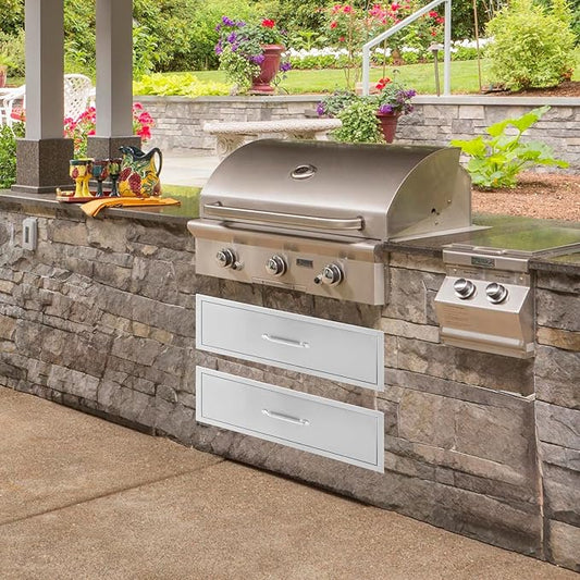 Outdoor Kitchen Single Drawers,30" W x 23" D x 10" H Stainless Steel Built-In Drawer,Flush Mount BBQ Single Drawers with Divider,for Outdoor Kitchen Island or Patio Grill Station