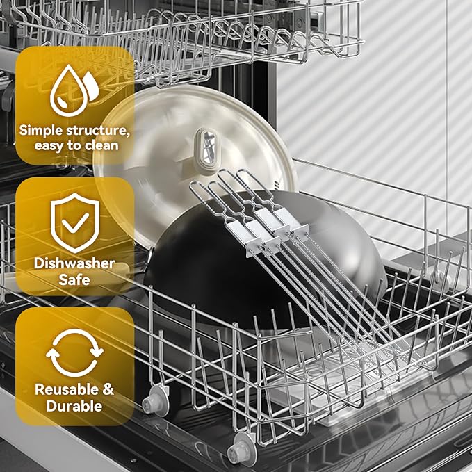 Metal Skewers, 17"（10PCS), Double Pronged Flat Stainless Steel with Slider