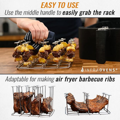 INFRAOVENS Air Fryer Rack for Ninja Woodfire Pizza Oven, 8-in-1 Outdoor Oven, Smoker, Stainless Steel Accessories for OO100 OO101 OO101B, Airfryer Skewer Stand, Kabobs and Rib Barbecue BBQ Rack