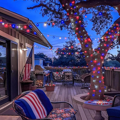 JMEXSUSS 500 LED Red White and Blue Lights 4th of July Decorations Plug in | 173ft 8 Modes 4th of July Lights Outdoor, Waterproof Patriotic String Lights for Memorial Day Independence Day Decor