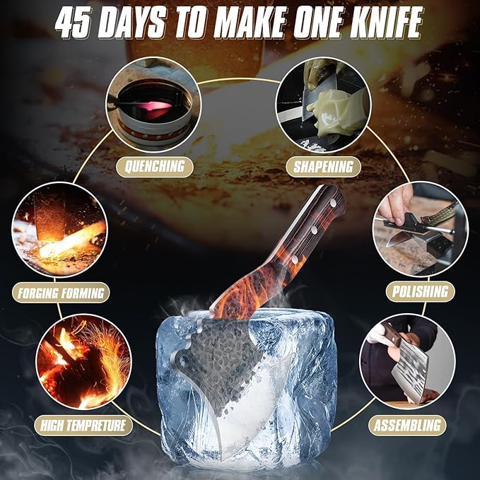 Dream Reach Meat Cleaver Heavy Duty Bone Chopper High Carbon Bone Cutting Knife Hand Forged Butcher Knife with Cover for Kitchen Outdoor BBQ, Christmas Gifts for Men Women