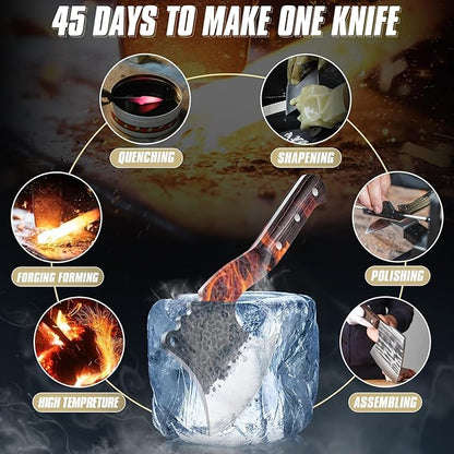 Dream Reach Meat Cleaver Heavy Duty Bone Chopper High Carbon Bone Cutting Knife Hand Forged Butcher Knife with Cover for Kitchen Outdoor BBQ, Christmas Gifts for Men Women