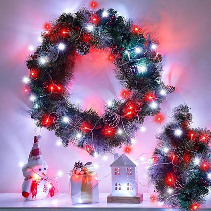 40FT 120 LED Outdoor String Lights, Red and White Christmas Lights Indoor | Plug in Waterproof 8 Modes Clear Wire Twinkle Fairy Lights for Bedroom Outside Patio Yard Xmas Party Holiday Decorations