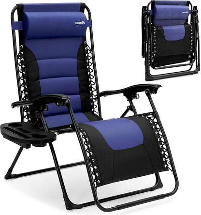 SereneLife Oversized Padded Zero Gravity Lounge Chair, Foldable Outdoor Patio Recliner, Anti Gravity Lawn Recliner with Cup Holder and Side Table for Backyard, Camping, Beach or Outdoor Relaxation