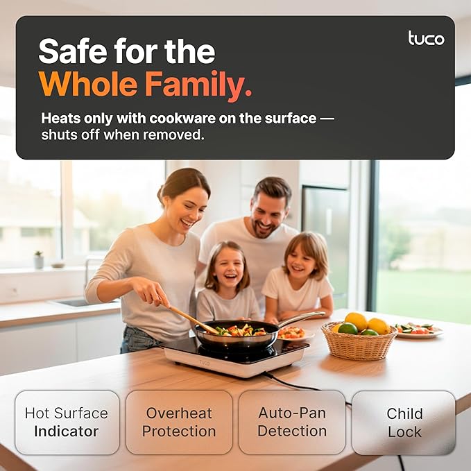 TUCO Portable Induction Cooktop Pro, Countertop Burner Hot Plate, 24-Hour Timer, 1800W, Shatter-Proof Ceramic Glass, LCD Touch, Child & Overheat Protection, ETL Certified, 20 Cooking Modes