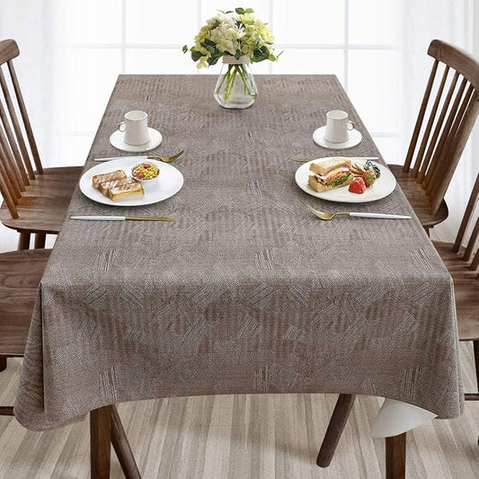 AIRCOWRIE Waterproof Vinyl Tablecloths, Heavy Duty Oil Proof Spill Proof Plastic Table Cloth, Wipe Clean PVC Table Cover for Spring Indoor and Outdoor Use (Brown, 54”×54”, Rectangle)