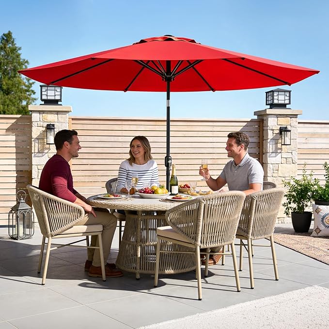 9FT Patio Umbrella,Outdoor Table Umbrella with Push Button Tilt & Crank,Pool Umbrella with Fade-Resistant Canopy, Heavy-Duty Steel Frame, Vented Top, for Deck, Backyard & Market