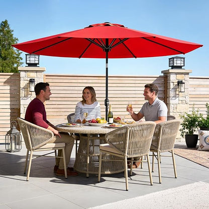 9FT Patio Umbrella,Outdoor Table Umbrella with Push Button Tilt & Crank,Pool Umbrella with Fade-Resistant Canopy, Heavy-Duty Steel Frame, Vented Top, for Deck, Backyard & Market