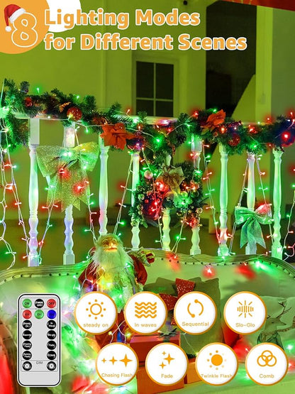 Guhope Christmas Lights 600 LED 98FT, Waterproof Outdoor String Lights with Remote and Timer, 8 Modes Dimmable Fairy Lights for Indoor Outdoor Wedding Party Holiday Decorations (Red and Green)