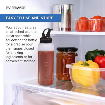 Farberware BBQ Squeeze Bottle Basting Brush Set- Flavorful Cooking Indoors and Outdoors, Markings for Measuring, Dishwasher Safe