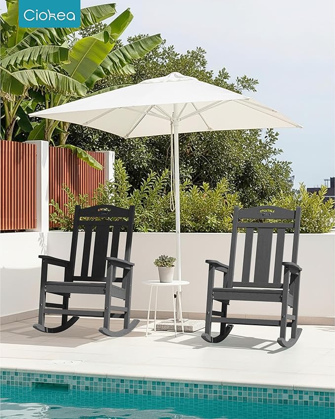 Ciokea Oversized Outdoor Rocking Chairs Set of 6, 380lbs Heavy-Duty Large Patio Rocker, High Back Cozy Porch Chairs, Weather Resistant Patio Rocking Chairs for Outside, Fire Pit, Deck, Dark Grey