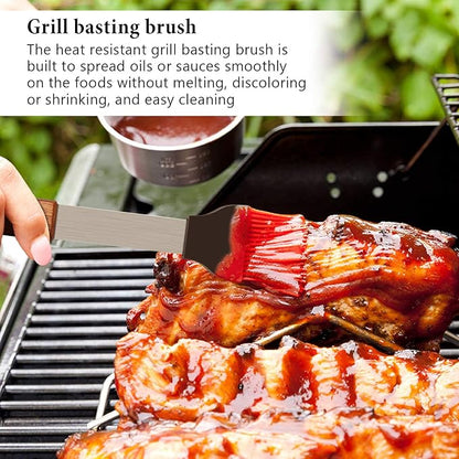 IMAGE Wooded BBQ Accessories Grilling Tools,Stainless Steel BBQ Tools Grill Tools Set for Cooking, Backyard Barbecue & Outdoor Camping Gift for Man Dad Women Barbecue Enthusiasts Set of 4