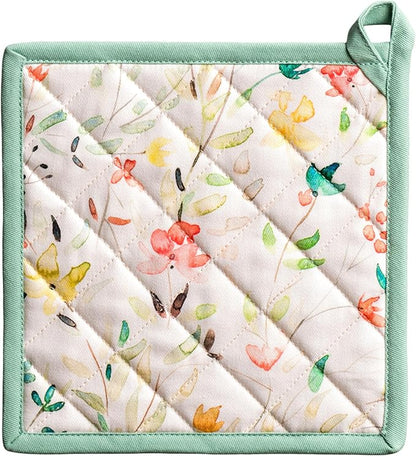 Maison d'Hermine Pot Holders 100% Cotton Heat Resistant Potholders 8" x 8" Hot Pads with Loop BBQ, Cooking, Baking, Grilling, Kitchen, Handling Hot Pans Spring/Summer (Pack of 1, Colmar)
