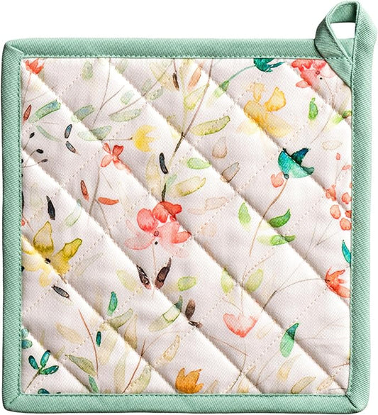 Maison d'Hermine Pot Holders 100% Cotton Heat Resistant Potholders 8" x 8" Hot Pads with Loop BBQ, Cooking, Baking, Grilling, Kitchen, Handling Hot Pans Spring/Summer (Pack of 1, Colmar)
