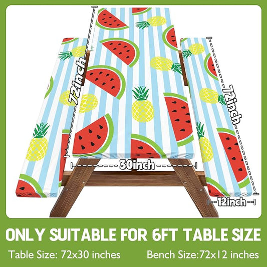 Picnic Table Cover with Bench Covers Waterproof Elastic Rectangle Tablecloth Camper Essentials Supplies Rv Car Travel Gear Must Haves Accessories Fitted Table Cloth Outdoor Road Trip Camping Gifts 6ft