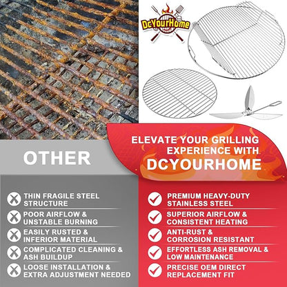 7436 Cooking Grate Hinged & 7441 Charcoal Grate for Weber 22" 22.5" Kettle Charcoal Grill,Replacement Grates for Weber One-Touch/Master-Touch/Performer Series, with 7444 One-Touch Cleaning System Kit