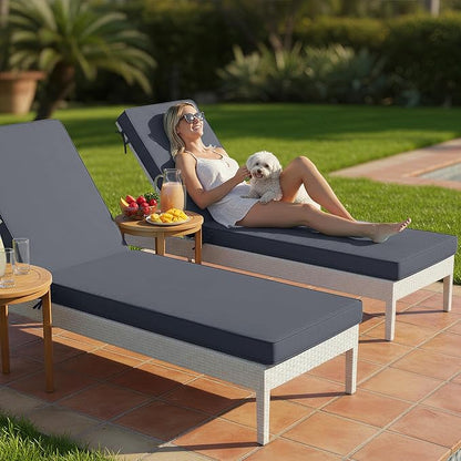 Summsun Chaise Lounge Cushions Outdoor Set of 2 - Waterproof and Fade Resistant Sun Lounger Replacement Cushions - Patio Lounger Pads with Removable Cover for Pool, Deck, 80 x 26 x 3 Inch, Dark Grey