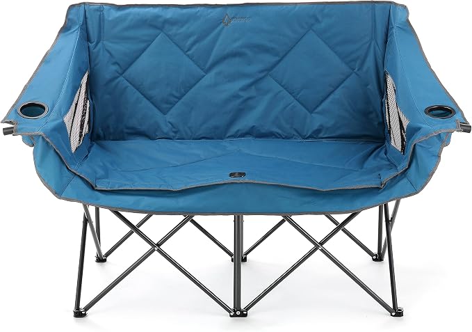 ARROWHEAD OUTDOOR Portable Folding Double Duo Camping Chair Loveseat | 2 Cup & Wine Glass Holder, Heavy-Duty Carrying Bag, Padded Seats & Armrests, Supports up to 500lbs, Beach, Tailgating, Patio