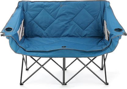 ARROWHEAD OUTDOOR Portable Folding Double Duo Camping Chair Loveseat | 2 Cup & Wine Glass Holder, Heavy-Duty Carrying Bag, Padded Seats & Armrests, Supports up to 500lbs, Beach, Tailgating, Patio