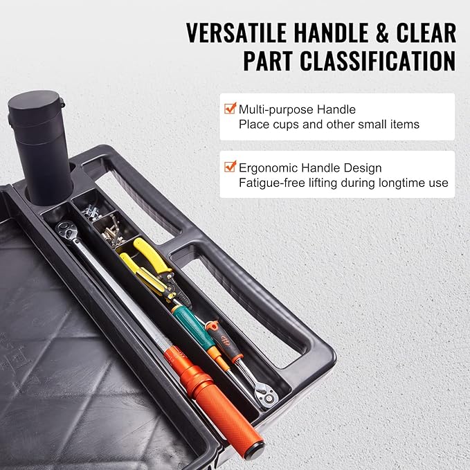 VEVOR Utility Service Cart 2 Shelf 550 lbs Heavy Duty Plastic Rolling Cart | Heavy Duty Utility Cart with 360° Swivel Wheels, Large Lipped Shelf, Ergonomic Storage Handle for Warehouse/Garage/Cleaning