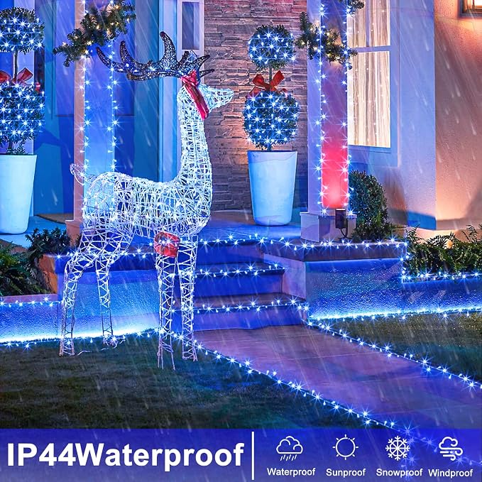 197FT 600 LED Outdoor String Lights, Blue Christmas Lights Indoor | Plug in Waterproof 8 Modes Clear Wire String Twinkle Lights for Bedroom Outside Patio Yard Xmas Party Holiday Decorations