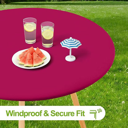 Smiry Round Spandex Tablecloth, Elastic Fitted Washable Tablecloths for 36"-44" Tables, Waterpoof Stretch Picnic Table Cover for Dining, Indoor and Outdoor, Fuchsia