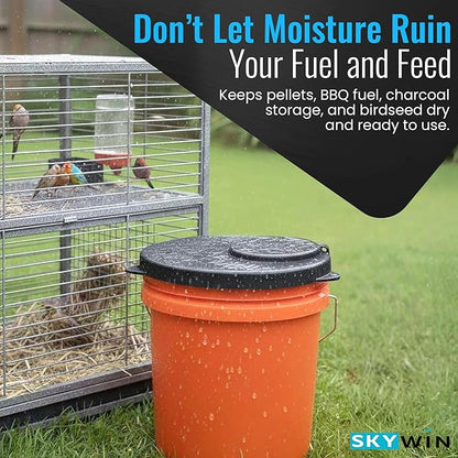 Skywin 5 Gallon Bucket Lid, 2 Pack Seal Lid, Wood Pellet Storage Containers, Bird Seed Container, Lump Charcoal Storage, Weather Resistant Rubber (Bucket Not Included) (Black)