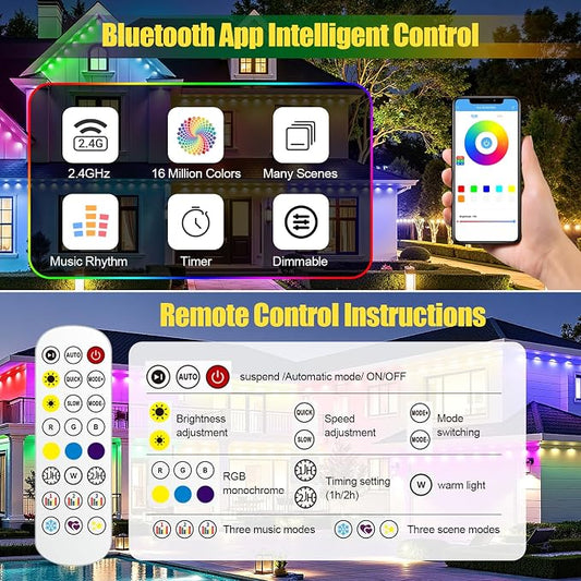 Permanent Outdoor Lights, 200ft RGB+IC Smart LED Eaves Lights for House | Outdoor String Lights with App/Remote, IP67 Waterproof Led Lights for Daily, Christmas, Halloween, Holiday, Party Decor
